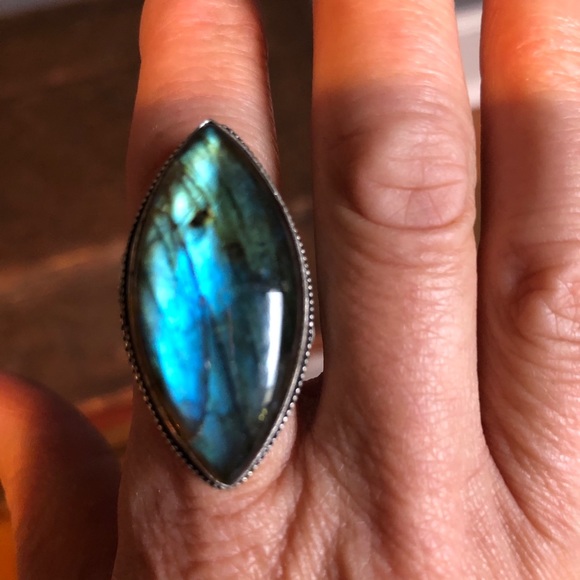 Vintage Jewelry - Vintage 925 blue fire labradorite ring